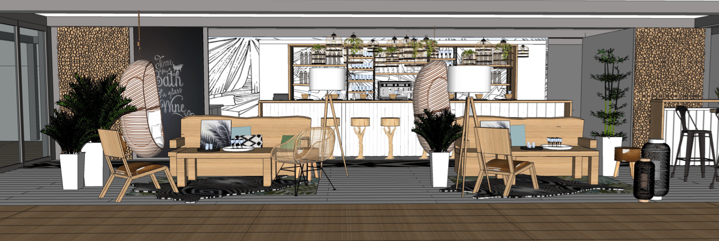 une représentation du bar en 3D pour une projection dans l'espace